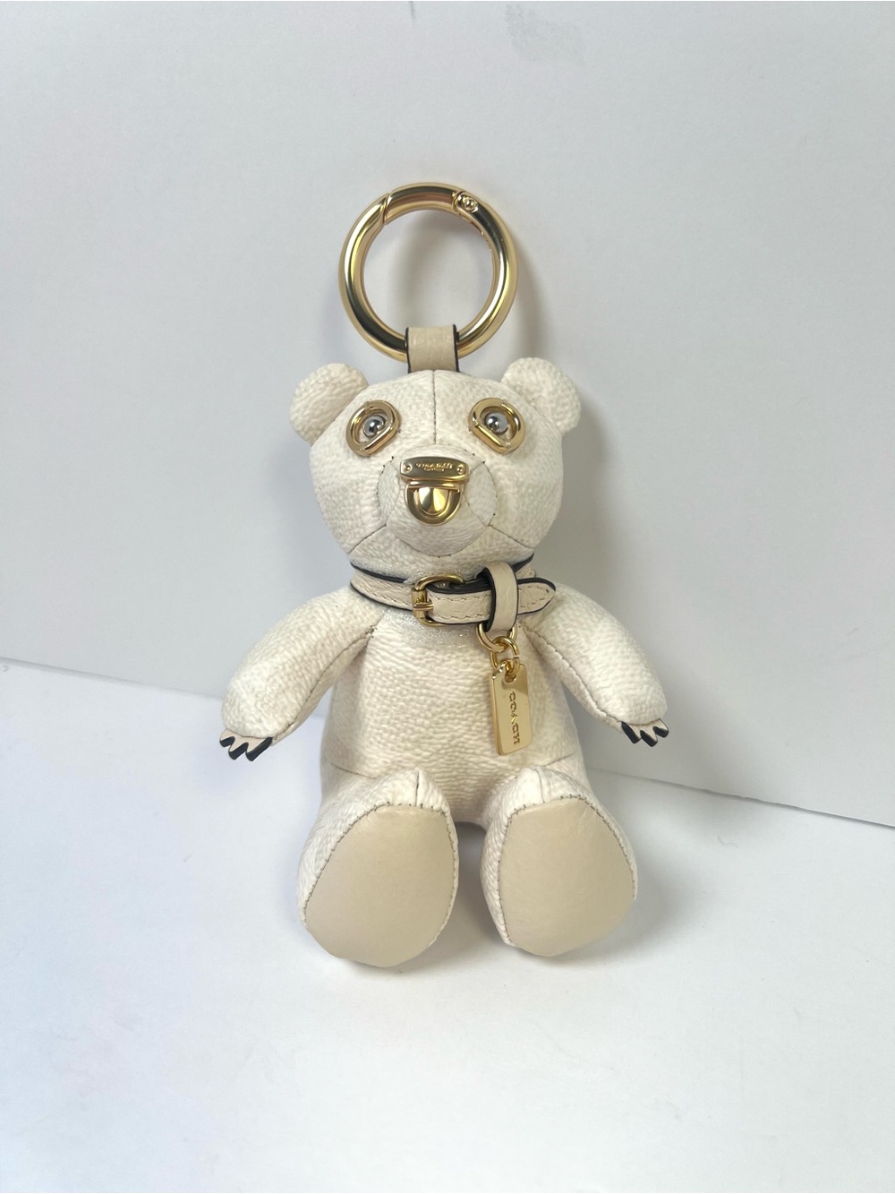 Coach Collectible Bear Bag Charm In Signature Canvas Gold/White/Chalk CZ195 NWOT